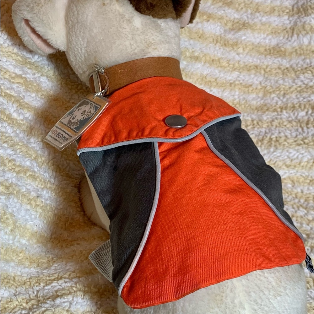 Doggy backpack- orange & grey.